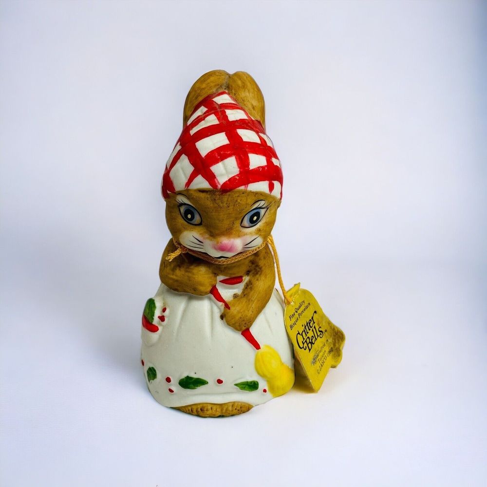 VTG Jasco Critter Bell Porcelain Bisque 1980 Mother Bunny Rabbit Christmas
